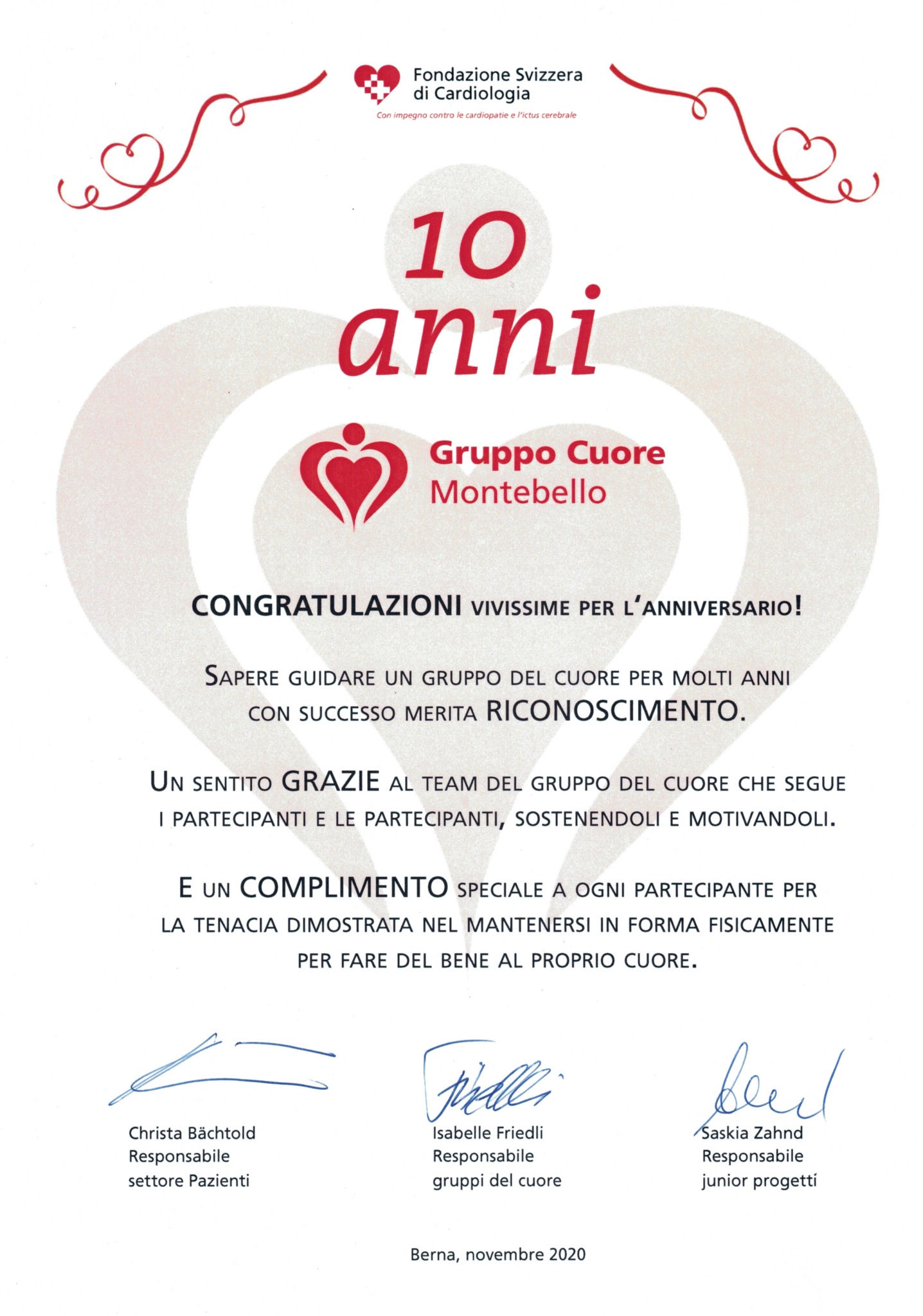 Certificato 10 Anni Gruppo Cuore